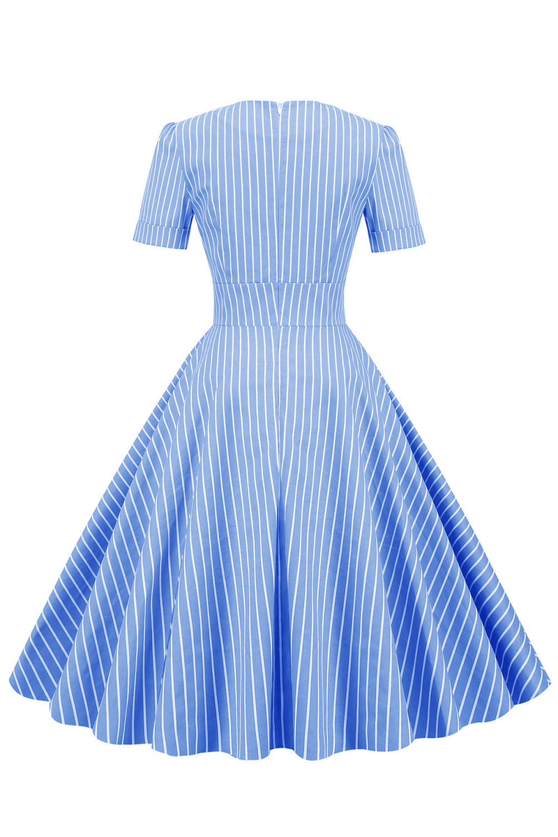 Laden Sie das Bild in den Galerie-Viewer, Streifen Kurze Ärmel 1950er Jahre Swing Kleid