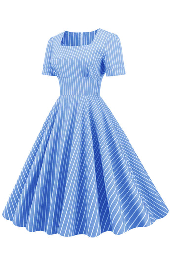 Streifen Kurze Ärmel 1950er Jahre Swing Kleid
