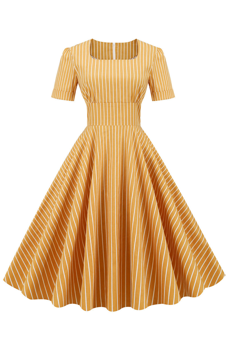 Laden Sie das Bild in den Galerie-Viewer, Streifen Kurze Ärmel 1950er Jahre Swing Kleid