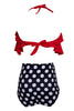 Laden Sie das Bild in den Galerie-Viewer, Roter und Polka Dots zweiteiliger Badeanzug mit Rüschen