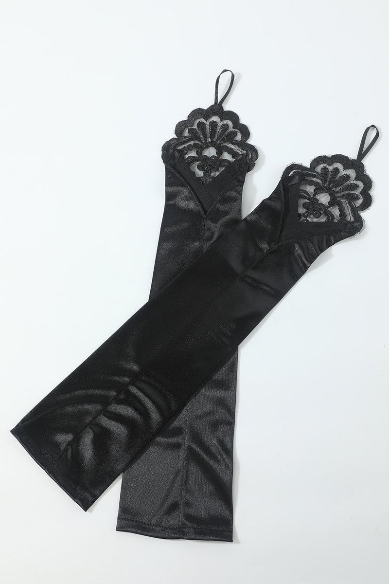 Laden Sie das Bild in den Galerie-Viewer, Schwarz Sechs Stück Halskette Handschuhe 1920er Jahre Party Accessoires