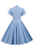 Laden Sie das Bild in den Galerie-Viewer, Hellblaues Vintage Kleid aus den 1950er Jahren mit Ärmeln