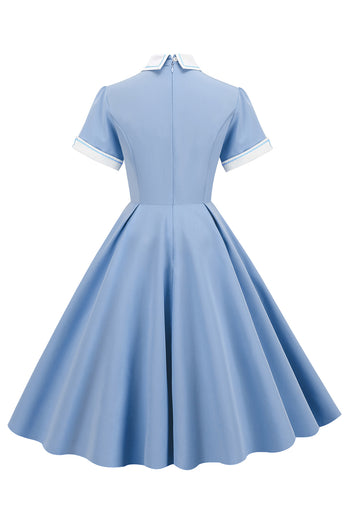 Hellblaues Vintage Kleid aus den 1950er Jahren mit Ärmeln