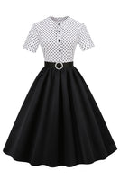 Laden Sie das Bild in den Galerie-Viewer, Schwarz-Weiß Polka Dots Vintage Kleid aus den 1950er Jahren