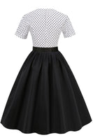 Laden Sie das Bild in den Galerie-Viewer, Schwarz-Weiß Polka Dots Vintage Kleid aus den 1950er Jahren