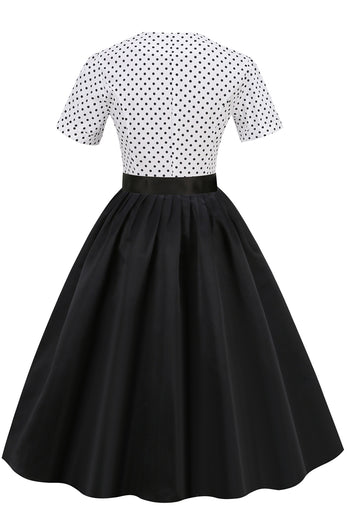 Schwarz-Weiß Polka Dots Vintage Kleid aus den 1950er Jahren
