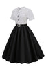 Laden Sie das Bild in den Galerie-Viewer, Schwarz-Weiß Polka Dots Vintage Kleid aus den 1950er Jahren