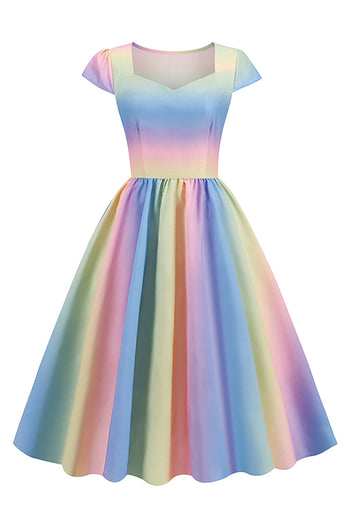 Mehrfarbig bedrucktes Vintage Kleid aus den 1950er Jahren