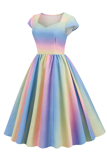 Mehrfarbig bedrucktes Vintage Kleid aus den 1950er Jahren