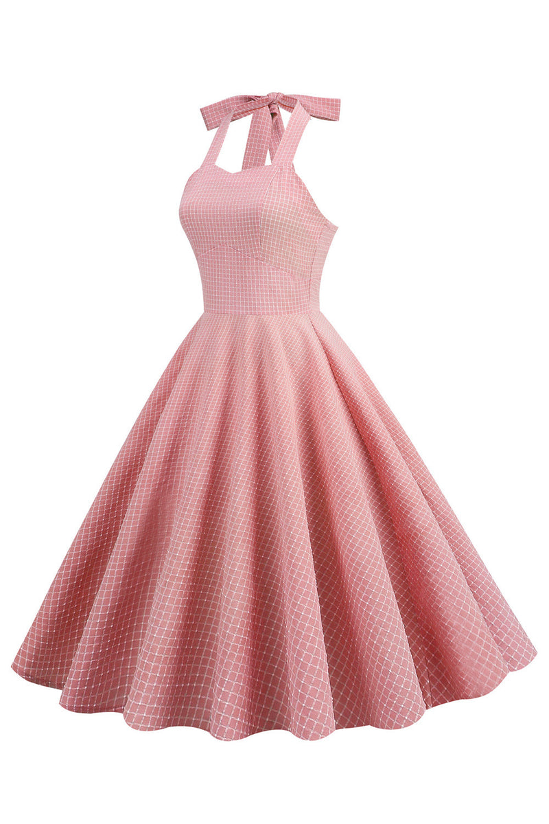 Laden Sie das Bild in den Galerie-Viewer, Neckholder Kariertes 1950er Jahre Swing Kleid