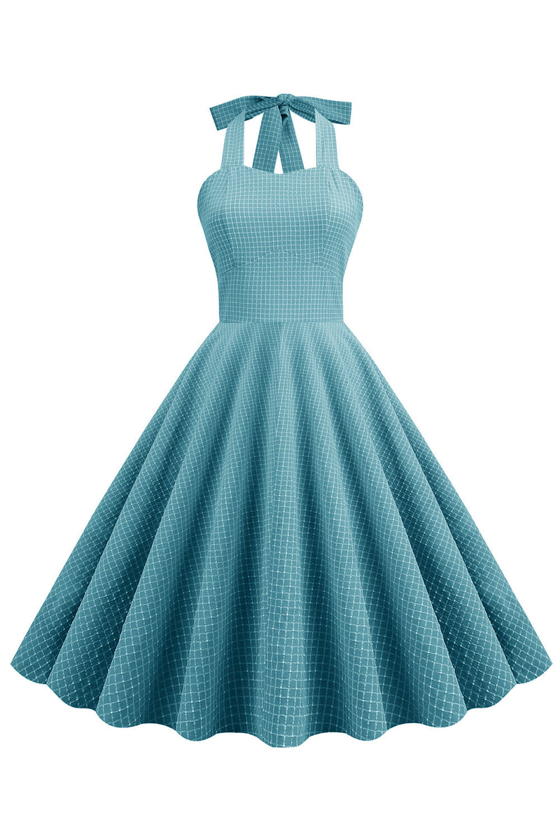 Laden Sie das Bild in den Galerie-Viewer, Neckholder Kariertes 1950er Jahre Swing Kleid