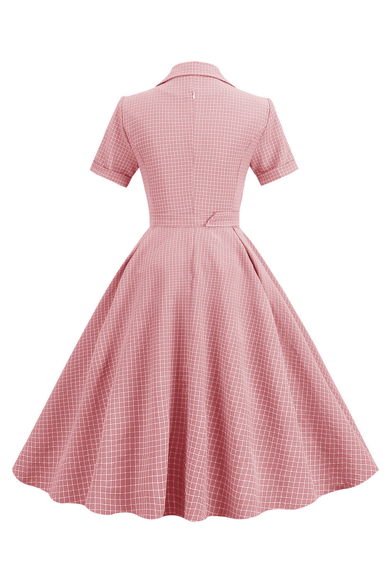 Laden Sie das Bild in den Galerie-Viewer, Blush Plaid Swing 1950er Jahre Kleid mit kurzen Ärmeln