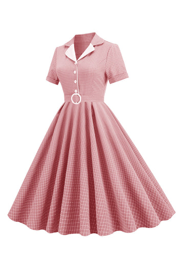 Blush Plaid Swing 1950er Jahre Kleid mit kurzen Ärmeln
