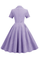 Laden Sie das Bild in den Galerie-Viewer, Blush Plaid Swing 1950er Jahre Kleid mit kurzen Ärmeln
