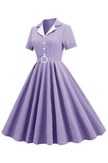 Blush Plaid Swing 1950er Jahre Kleid mit kurzen Ärmeln