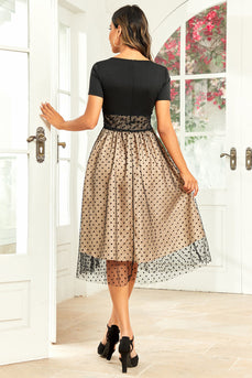 Schwarzes Polka Dots Hepburn-Stil Rockabilly Kleid