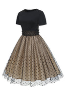 Laden Sie das Bild in den Galerie-Viewer, Schwarzes Polka Dots Vintage Kleid aus den 1950er Jahren