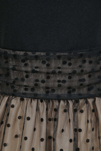 Schwarzes Polka Dots Vintage Kleid aus den 1950er Jahren