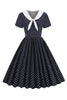 Laden Sie das Bild in den Galerie-Viewer, Schwarz-Weiß Polka Dots Vintage 1950er Jahre Kleid mit Bowknot