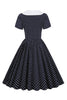 Laden Sie das Bild in den Galerie-Viewer, Schwarz-Weiß Polka Dots Vintage 1950er Jahre Kleid mit Bowknot