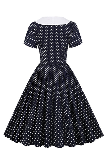 Schwarz-Weiß Polka Dots Vintage 1950er Jahre Kleid mit Bowknot
