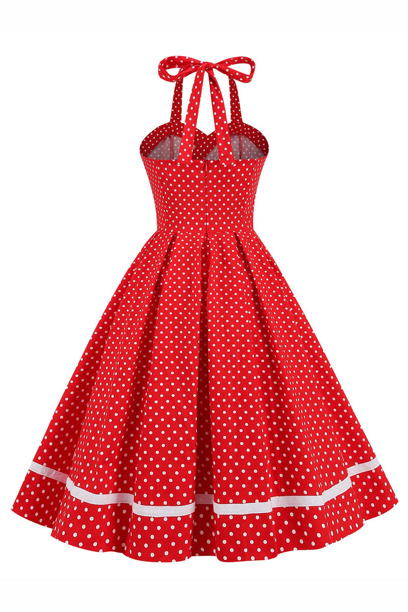 Laden Sie das Bild in den Galerie-Viewer, Neckholder Polka Dots Swing Kleid mit Knöpfen