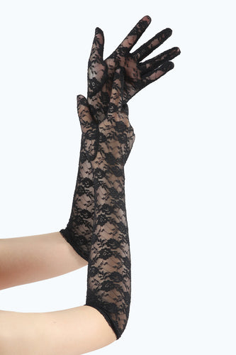 Schwarze Gatsby Party Handschuhe aus Spitze