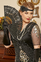 Laden Sie das Bild in den Galerie-Viewer, Schwarzer Fächer aus den 1920er Jahren mit Fransen