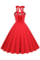 Laden Sie das Bild in den Galerie-Viewer, Retro Style Neckholder Rotes Polka Dots 1950er Kleid