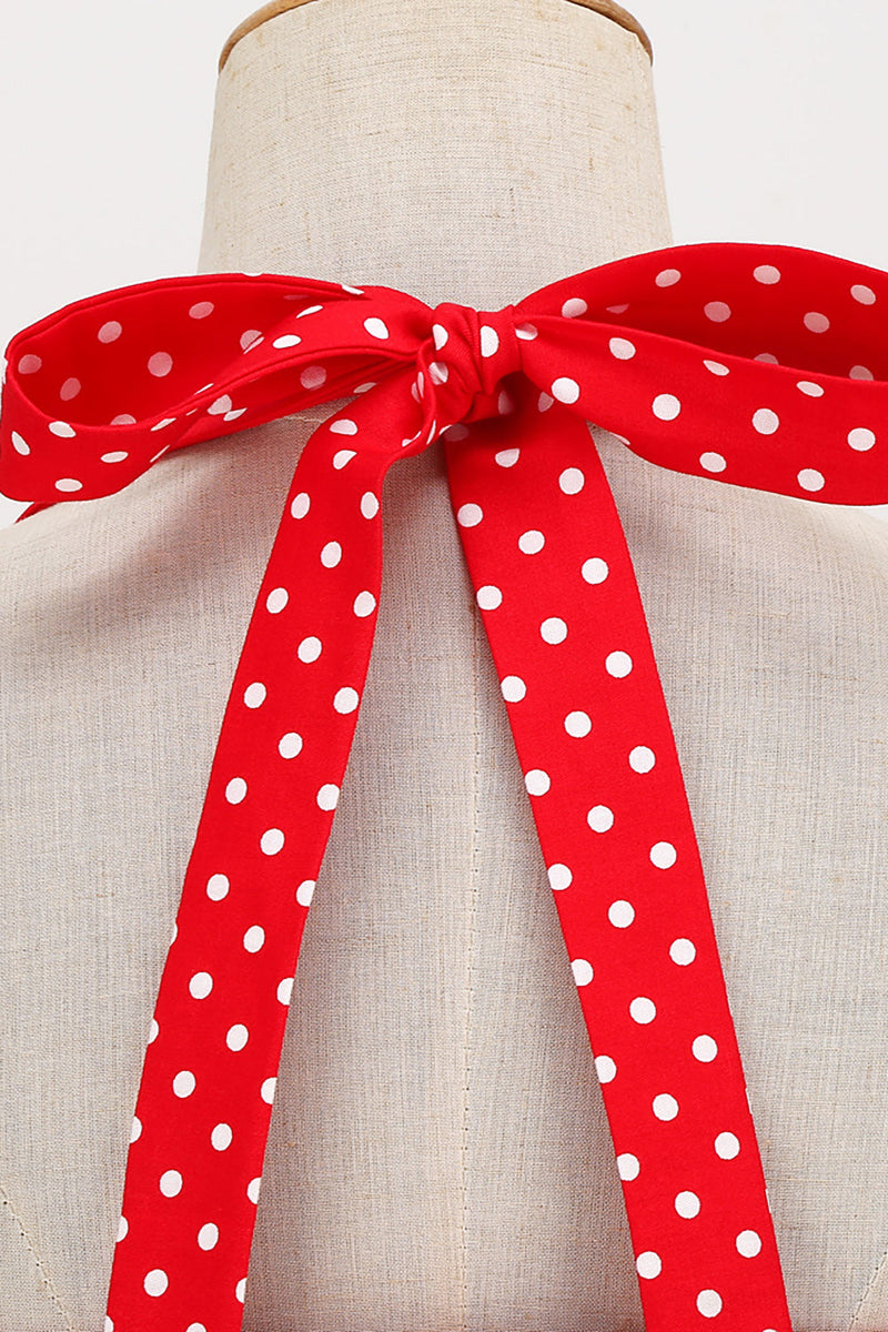 Laden Sie das Bild in den Galerie-Viewer, Retro Style Neckholder Rotes Polka Dots 1950er Kleid