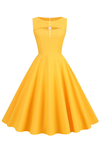 Gelbes Kleid im Retro-Stil aus den 1950er Jahren mit Schlüsselloch