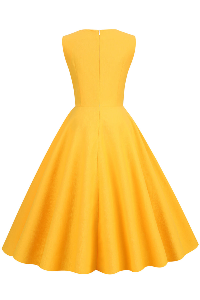 Laden Sie das Bild in den Galerie-Viewer, Gelbes Kleid im Retro-Stil aus den 1950er Jahren mit Schlüsselloch