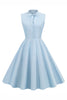 Laden Sie das Bild in den Galerie-Viewer, Hellblau Einfarbig A-linie Kleid aus den 1950er Jahren mit Knöpfen