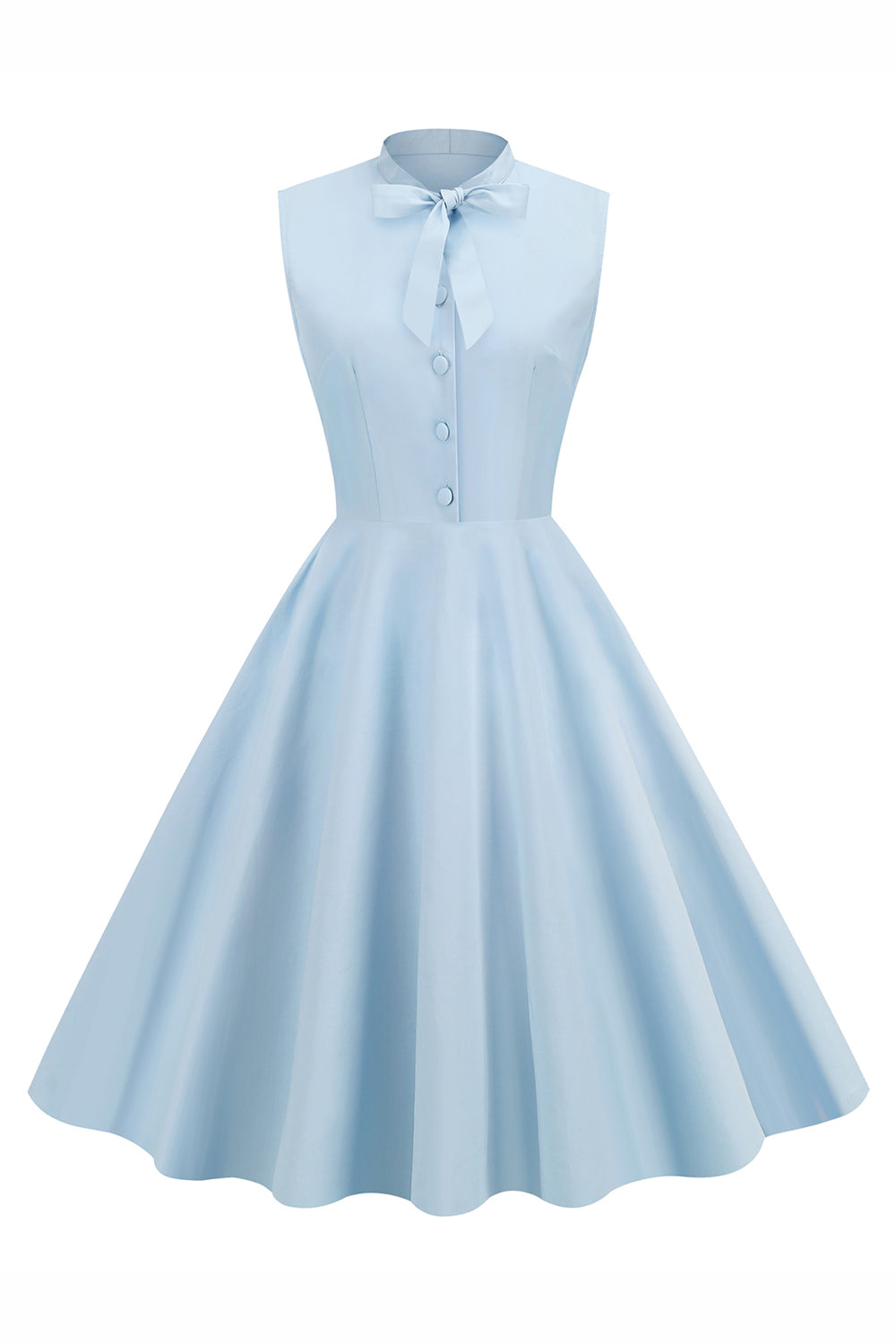 Hellblau Einfarbig A-linie Kleid aus den 1950er Jahren mit Knöpfen