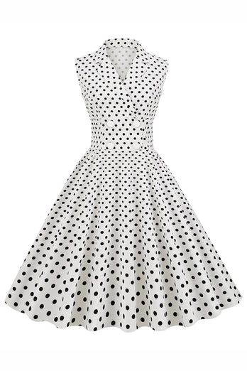 Marine V-Ausschnitt Polka Dots 1950er Jahre Swing Kleid