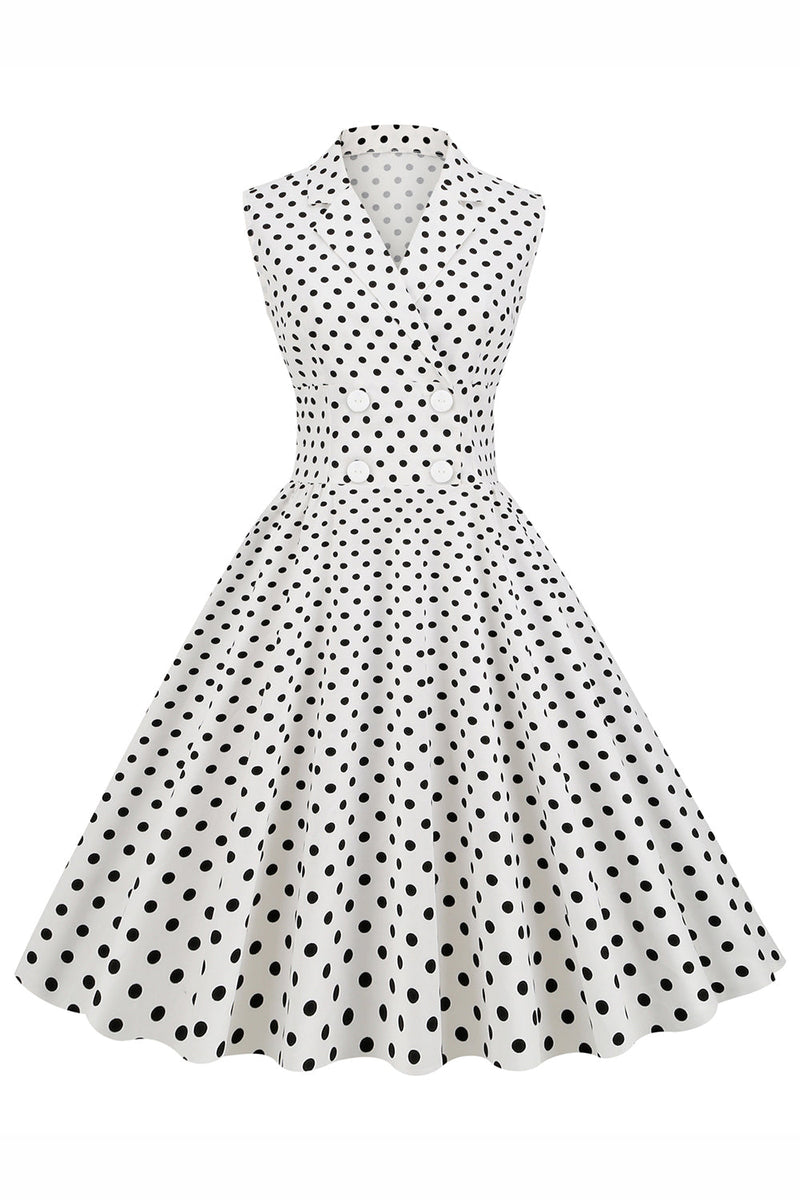 Laden Sie das Bild in den Galerie-Viewer, Marine V-Ausschnitt Polka Dots 1950er Jahre Swing Kleid