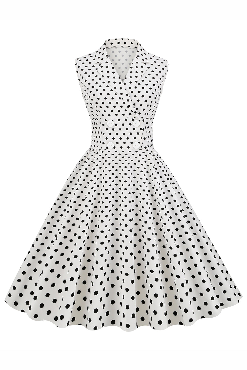 Weißes Polka Dots Revers Ausschnitt 1950er Jahre Kleid
