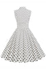 Laden Sie das Bild in den Galerie-Viewer, Weißes Polka Dots Revers Ausschnitt 1950er Jahre Kleid