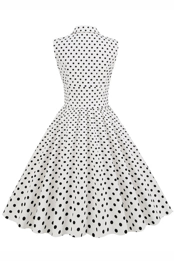 Marine V-Ausschnitt Polka Dots 1950er Jahre Swing Kleid