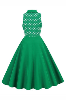 Grüner Ansteckkragen Polka Dots Swing 1950er Jahre Kleid