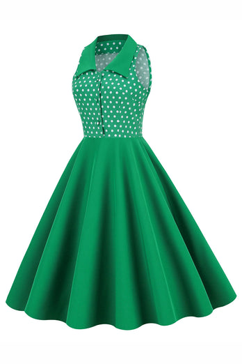 Grüner Ansteckkragen Polka Dots Swing 1950er Jahre Kleid