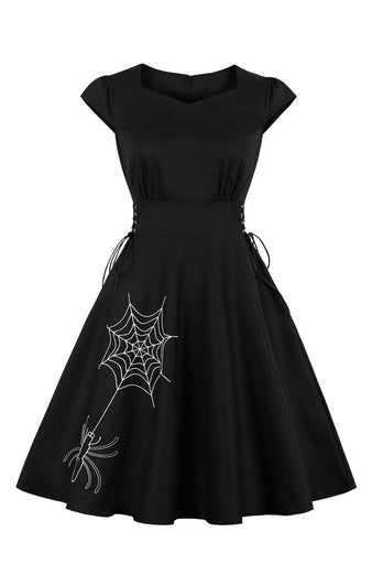 Schwarzes Schnür-Vintage Halloween Kleid