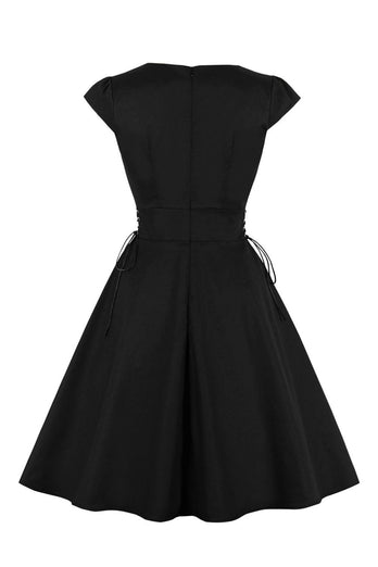 Schwarzes Schnür-Vintage Halloween Kleid