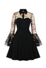 Laden Sie das Bild in den Galerie-Viewer, Schwarzes Langarm Halloween Kleid mit Stickerei