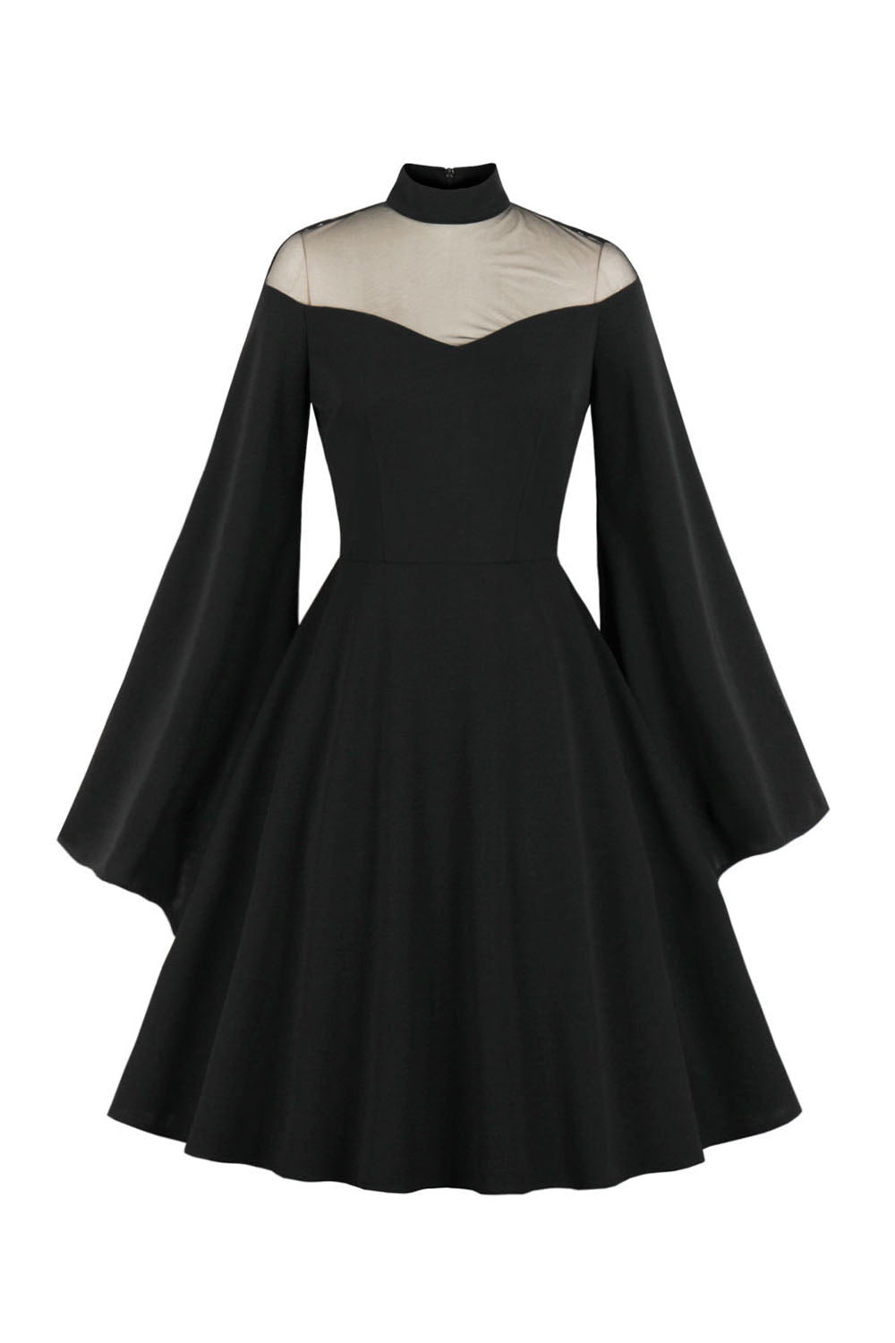 Vintage Schwarzes Halloween Kleid mit langen Ärmeln