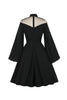Laden Sie das Bild in den Galerie-Viewer, Vintage Schwarzes Halloween Kleid mit langen Ärmeln
