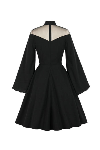 Vintage Schwarzes Halloween Kleid mit langen Ärmeln