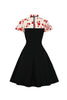 Laden Sie das Bild in den Galerie-Viewer, Schwarz bedrucktes Vintage Swing Kleid aus den 1950er Jahren