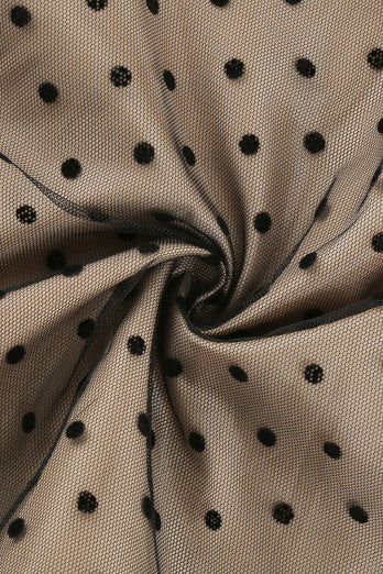 Schwarz Schulterfreies Polka Dots 1950er Jahre Kleid
