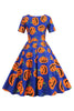 Laden Sie das Bild in den Galerie-Viewer, Halloween Kurzarm Rundhalsausschnitt Vintage Drucken Kleid